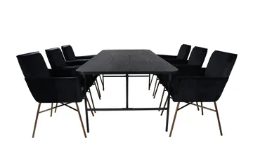 Unos Matgrupp 200 cm Rektangulär med 6 Petra stolar - Svart - Möbler - Bord & matgrupper - Matgrupper