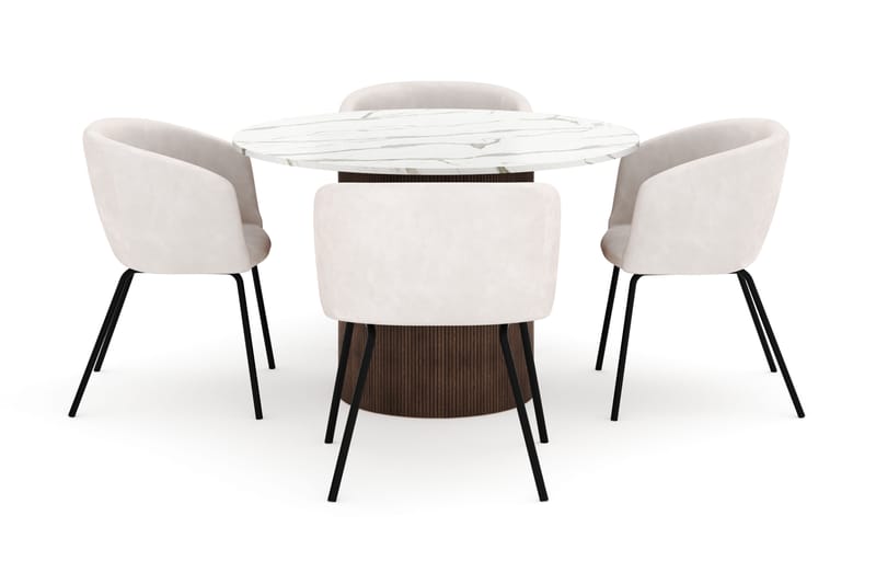 Uppveda Matbord 120 cm Rund med 4 Berit Stolar - Brun - Möbler - Bord & matgrupper - Matgrupper