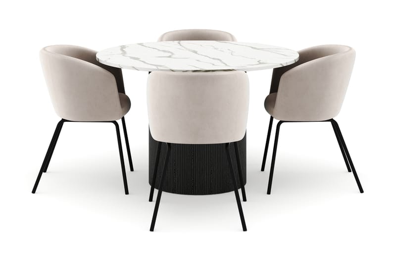 Uppveda Matbord 120 cm Rund med 4 Berit Stolar - Svart/Vit - Möbler - Bord & matgrupper - Matgrupper