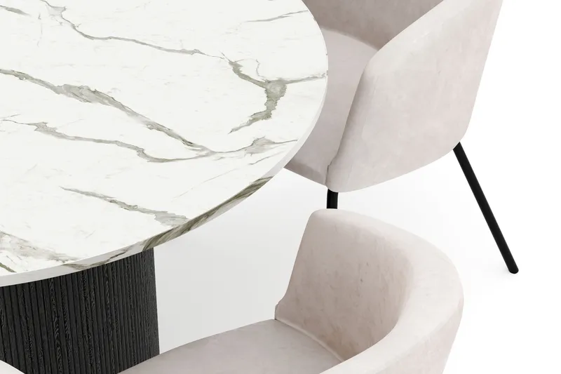 Uppveda Matbord 120 cm Rund med 4 Berit Stolar - Svart/Vit - Möbler - Bord & matgrupper - Matgrupper