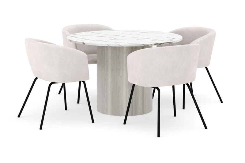 Uppveda Matbord 120 cm Rund med 4 Berit Stolar, Vit