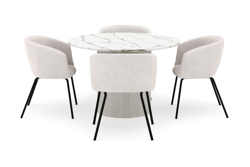 Uppveda Matbord 120 cm Rund med 4 Berit Stolar - Vit - Möbler - Bord & matgrupper - Matgrupper