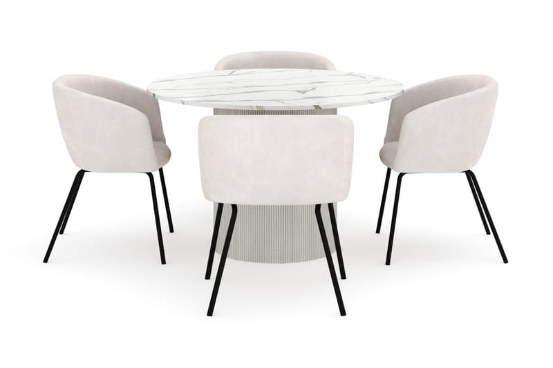 Uppveda Matbord 120 cm Rund med 4 Berit Stolar - Vit - Möbler - Bord & matgrupper - Matgrupper
