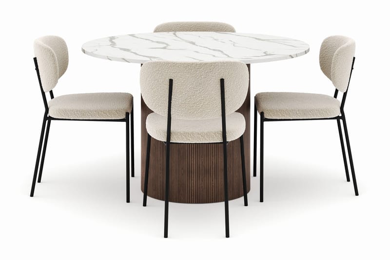 Uppveda Matbord 120 cm Rund med 4 Gemmiano Stolar - Brun - Möbler - Bord & matgrupper - Matgrupper