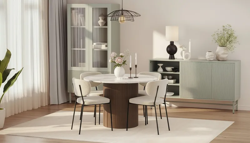 Uppveda Matbord 120 cm Rund med 4 Gemmiano Stolar - Brun - Möbler - Bord & matgrupper - Matgrupper