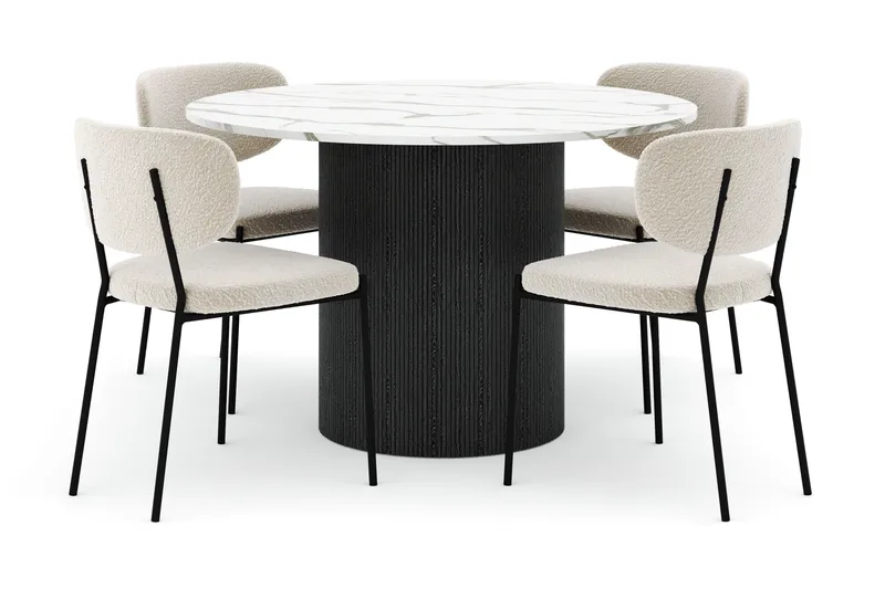Uppveda Matbord 120 cm Rund med 4 Gemmiano Stolar - Svart/Vit - Möbler - Bord & matgrupper - Matgrupper