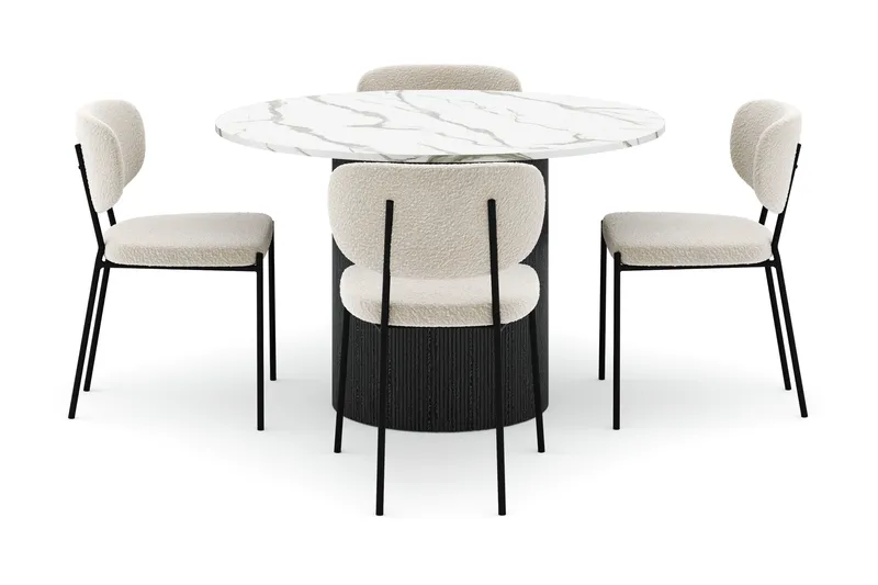 Uppveda Matbord 120 cm Rund med 4 Gemmiano Stolar - Svart/Vit - Möbler - Bord & matgrupper - Matgrupper
