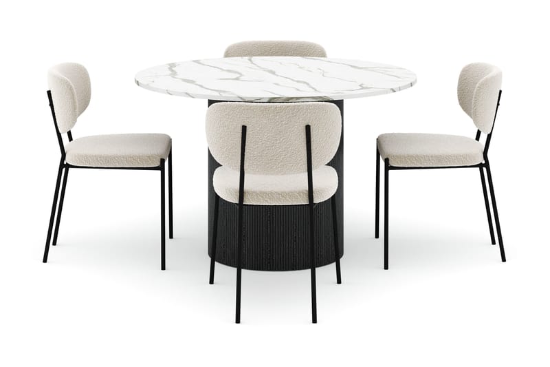 Uppveda Matbord 120 cm Rund med 4 Gemmiano Stolar - Svart/Vit - Möbler - Bord & matgrupper - Matgrupper