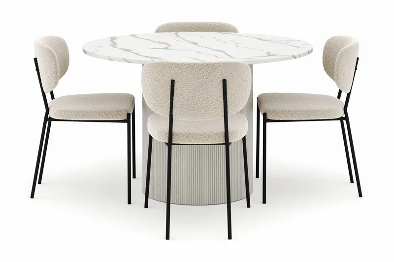 Uppveda Matbord 120 cm Rund med 4 Gemmiano Stolar - Vit - Möbler - Bord & matgrupper - Matgrupper