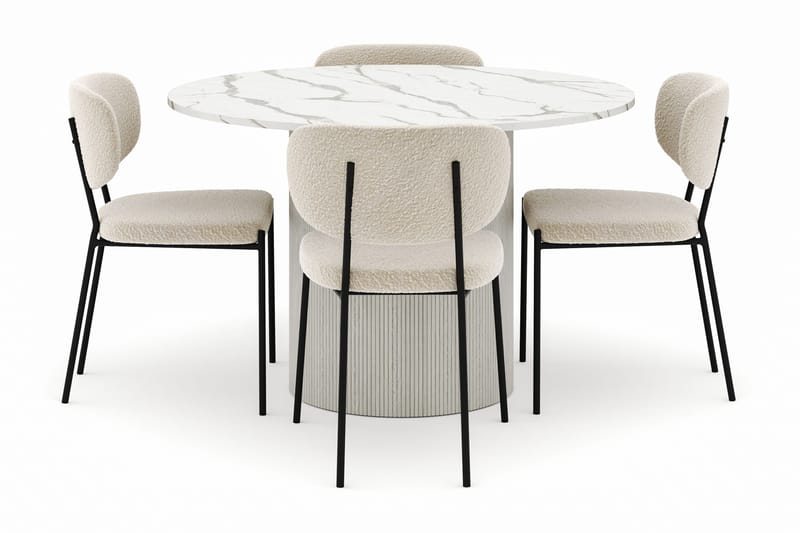 Uppveda Matbord 120 cm Rund med 4 Gemmiano Stolar - Vit - Möbler - Bord & matgrupper - Matgrupper