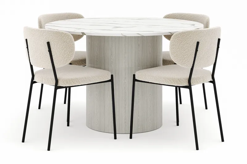 Uppveda Matbord 120 cm Rund med 4 Gemmiano Stolar - Vit - Möbler - Bord & matgrupper - Matgrupper