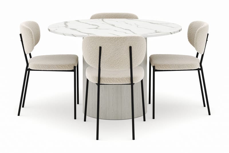 Uppveda Matbord 120 cm Rund med 4 Gemmiano Stolar - Vit - Möbler - Bord & matgrupper - Matgrupper