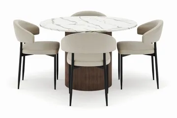 Uppveda Matbord 120 cm Rund med 4 Sawako Stolar - Brun - Möbler - Bord & matgrupper - Matgrupper