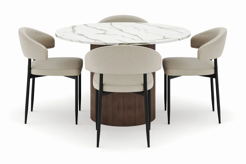 Uppveda Matbord 120 cm Rund med 4 Sawako Stolar - Brun - Möbler - Bord & matgrupper - Matgrupper