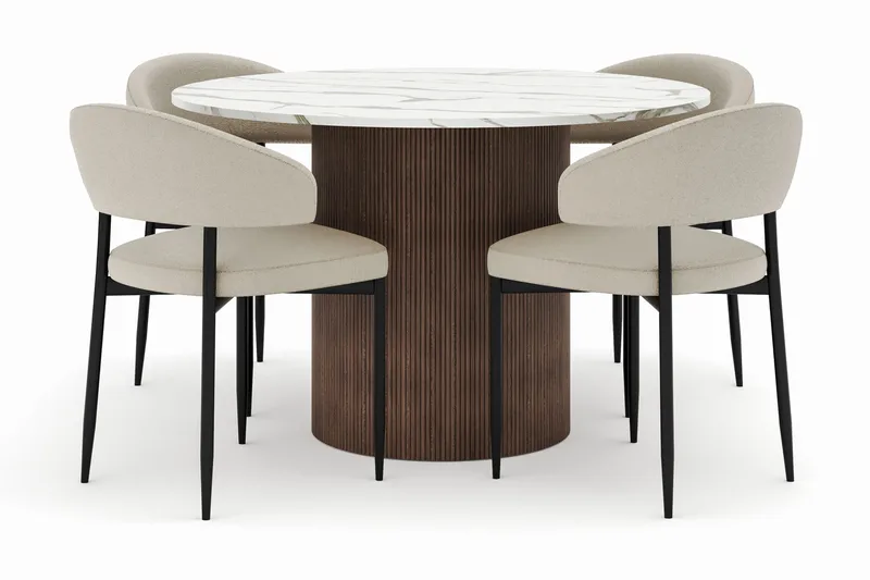 Uppveda Matbord 120 cm Rund med 4 Sawako Stolar - Brun - Möbler - Bord & matgrupper - Matgrupper