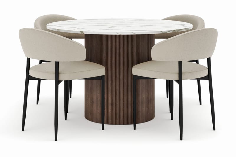 Uppveda Matbord 120 cm Rund med 4 Sawako Stolar, Brun