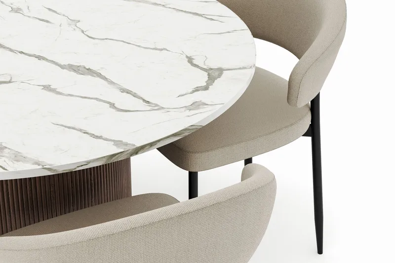 Uppveda Matbord 120 cm Rund med 4 Sawako Stolar - Brun - Möbler - Bord & matgrupper - Matgrupper