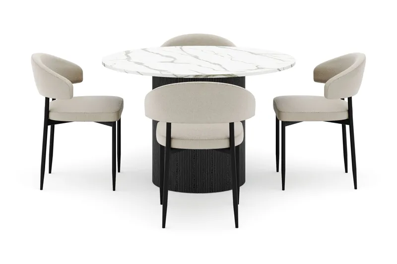 Uppveda Matbord 120 cm Rund med 4 Sawako Stolar - Svart/Vit - Möbler - Bord & matgrupper - Matgrupper