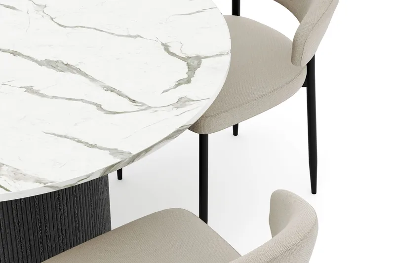 Uppveda Matbord 120 cm Rund med 4 Sawako Stolar - Svart/Vit - Möbler - Bord & matgrupper - Matgrupper