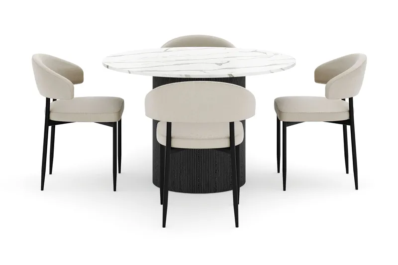Uppveda Matbord 120 cm Rund med 4 Sawako Stolar - Svart/Vit - Möbler - Bord & matgrupper - Matgrupper