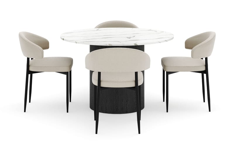 Uppveda Matbord 120 cm Rund med 4 Sawako Stolar - Svart/Vit - Möbler - Bord & matgrupper - Matgrupper