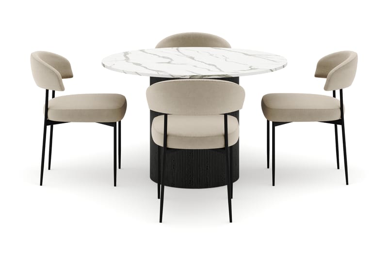 Uppveda Matbord 120 cm Rund med 4 Sawako Stolar - Svart/Vit - Möbler - Bord & matgrupper - Matgrupper
