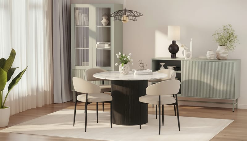Uppveda Matbord 120 cm Rund med 4 Sawako Stolar - Svart/Vit - Möbler - Bord & matgrupper - Matgrupper