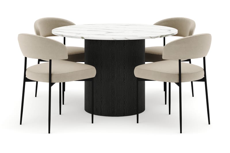 Uppveda Matbord 120 cm Rund med 4 Sawako Stolar - Svart/Vit - Möbler - Bord & matgrupper - Matgrupper
