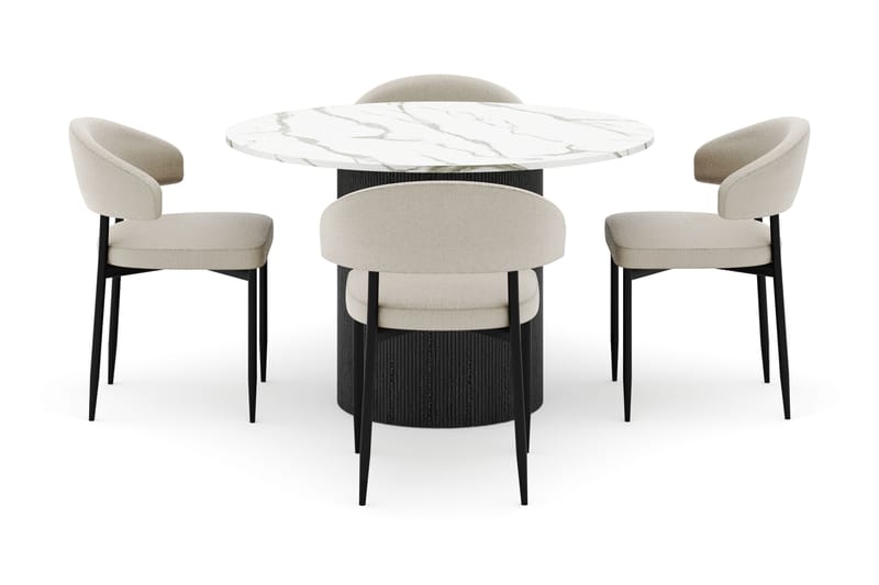 Uppveda Matbord 120 cm Rund med 4 Sawako Stolar - Svart/Vit - Möbler - Bord & matgrupper - Matgrupper