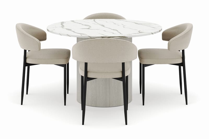 Uppveda Matbord 120 cm Rund med 4 Sawako Stolar - Vit - Möbler - Bord & matgrupper - Matgrupper