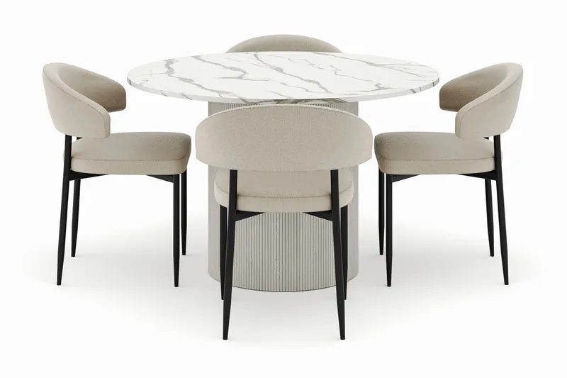 Uppveda Matbord 120 cm Rund med 4 Sawako Stolar - Vit - Möbler - Bord & matgrupper - Matgrupper