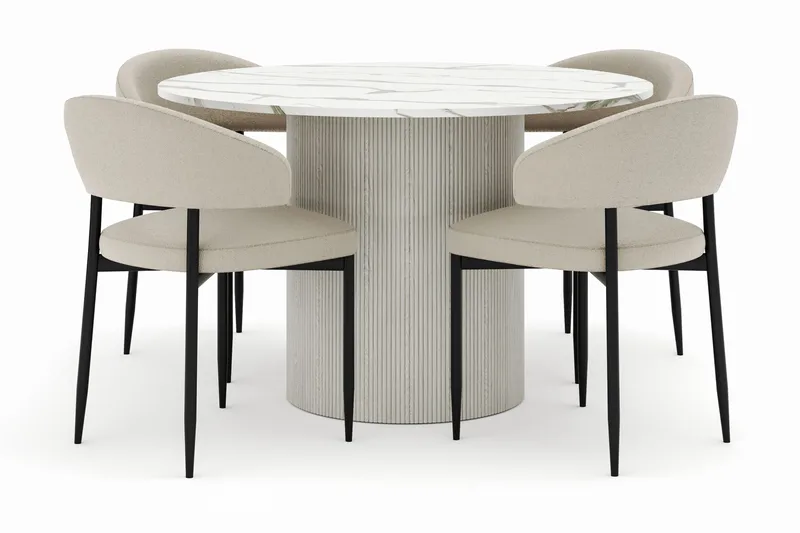 Uppveda Matbord 120 cm Rund med 4 Sawako Stolar - Vit - Möbler - Bord & matgrupper - Matgrupper