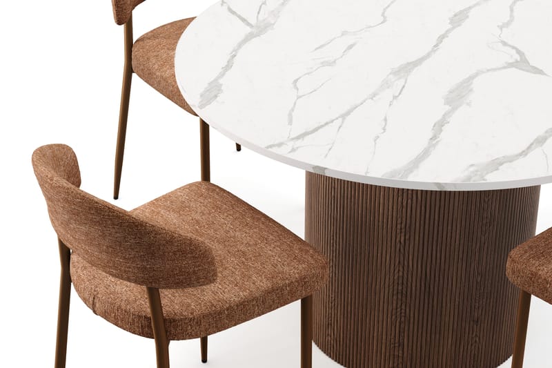 Uppveda Matbord 120 cm Rund med 4 st Jairam Matstolar - Brun - Möbler - Bord & matgrupper - Matgrupper