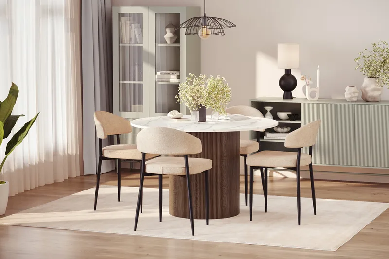 Uppveda Matbord 120 cm Rund med 4 st Jairam Matstolar - Brun - Möbler - Bord & matgrupper - Matgrupper