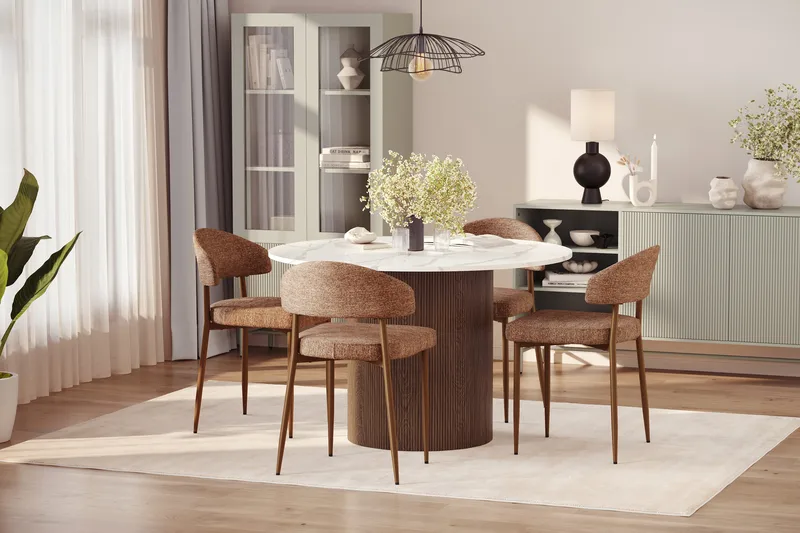 Uppveda Matbord 120 cm Rund med 4 st Jairam Matstolar - Brun - Möbler - Bord & matgrupper - Matgrupper