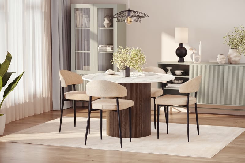 Uppveda Matbord 120 cm Rund med 4 st Jairam Matstolar - Brun - Möbler - Bord & matgrupper - Matgrupper