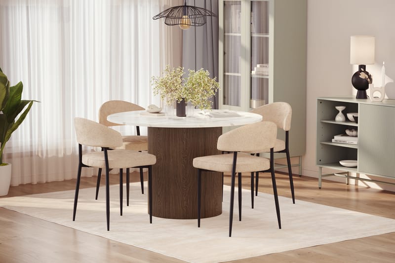 Uppveda Matbord 120 cm Rund med 4 st Jairam Matstolar - Brun - Möbler - Bord & matgrupper - Matgrupper