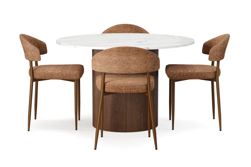 Uppveda Matbord 120 cm Rund med 4 st Jairam Matstolar - Brun - Möbler - Bord & matgrupper - Matgrupper