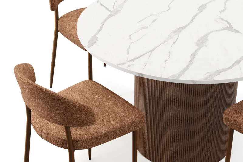 Uppveda Matbord 120 cm Rund med 4 st Jairam Matstolar - Brun - Möbler - Bord & matgrupper - Matgrupper