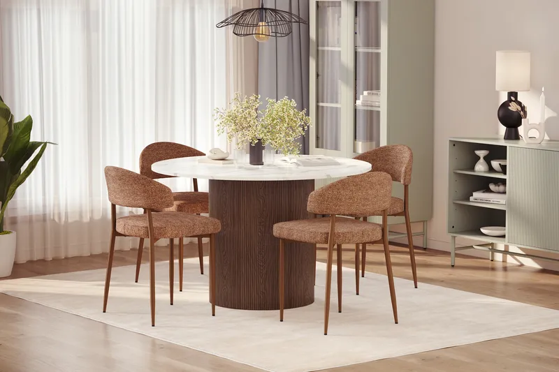 Uppveda Matbord 120 cm Rund med 4 st Jairam Matstolar - Brun - Möbler - Bord & matgrupper - Matgrupper