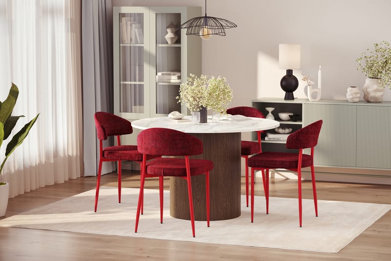 Uppveda Matbord 120 cm Rund med 4 st Jairam Matstolar - Brun - Möbler - Bord & matgrupper - Matgrupper