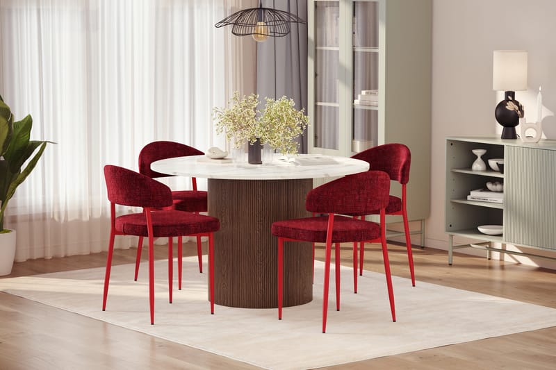 Uppveda Matbord 120 cm Rund med 4 st Jairam Matstolar - Brun - Möbler - Bord & matgrupper - Matgrupper