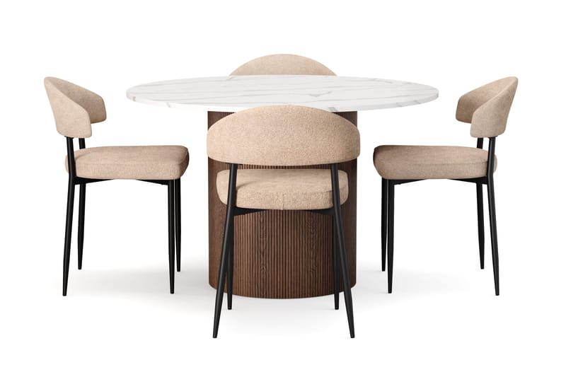 Uppveda Matbord 120 cm Rund med 4 st Jairam Matstolar - Brun - Möbler - Bord & matgrupper - Matgrupper