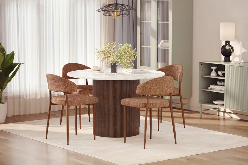 Uppveda Matbord 120 cm Rund med 4 st Jairam Matstolar - Brun - Möbler - Bord & matgrupper - Matgrupper