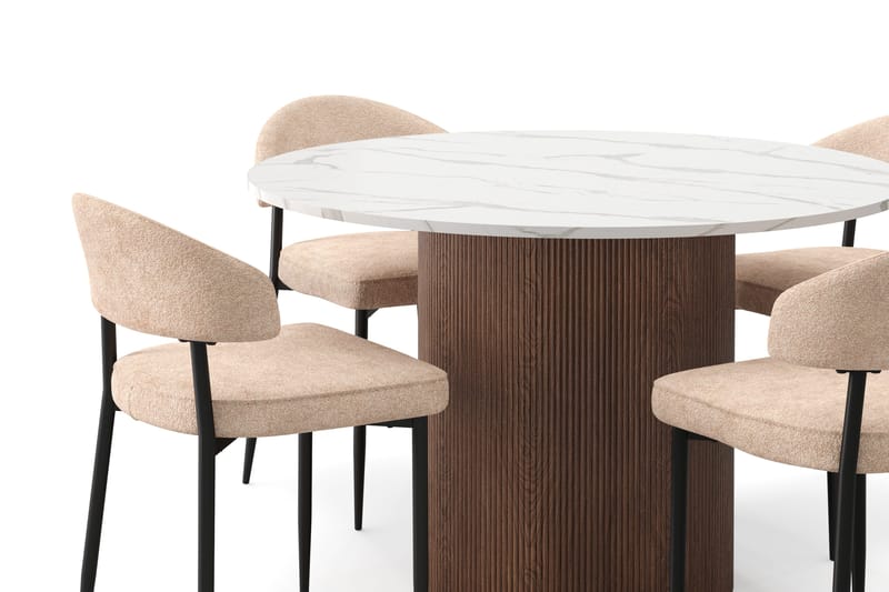 Uppveda Matbord 120 cm Rund med 4 st Jairam Matstolar - Brun - Möbler - Bord & matgrupper - Matgrupper