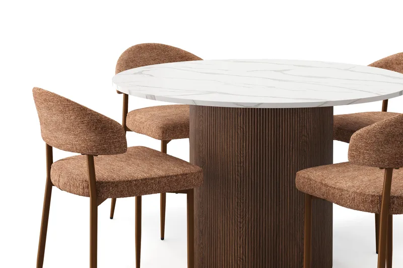 Uppveda Matbord 120 cm Rund med 4 st Jairam Matstolar - Brun - Möbler - Bord & matgrupper - Matgrupper