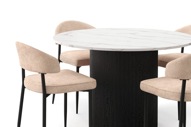 Uppveda Matbord 120 cm Rund med 4 st Jairam Matstolar - Svart/Vit - Möbler - Bord & matgrupper - Matgrupper