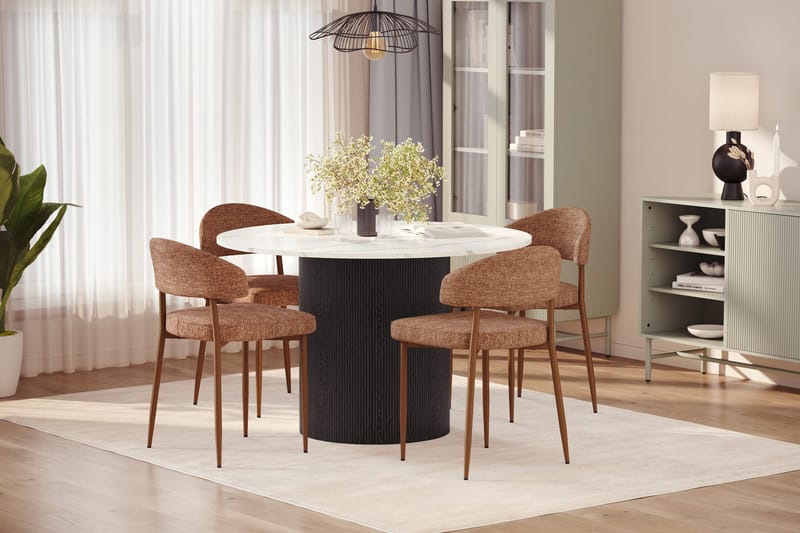 Uppveda Matbord 120 cm Rund med 4 st Jairam Matstolar - Svart/Vit - Möbler - Bord & matgrupper - Matgrupper