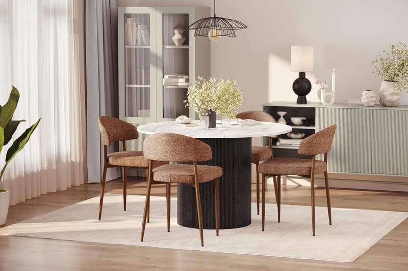 Uppveda Matbord 120 cm Rund med 4 st Jairam Matstolar - Svart/Vit - Möbler - Bord & matgrupper - Matgrupper