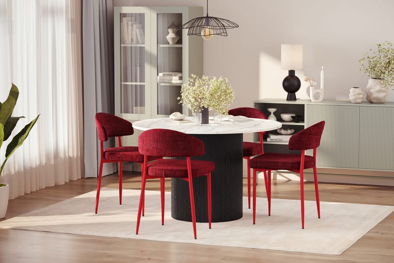 Uppveda Matbord 120 cm Rund med 4 st Jairam Matstolar - Svart/Vit - Möbler - Bord & matgrupper - Matgrupper